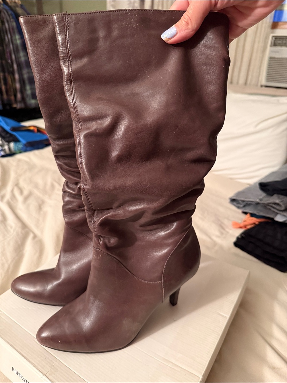 Steve Madden Chocolate Brown Slouch Knee-High Leather Heeled Boots